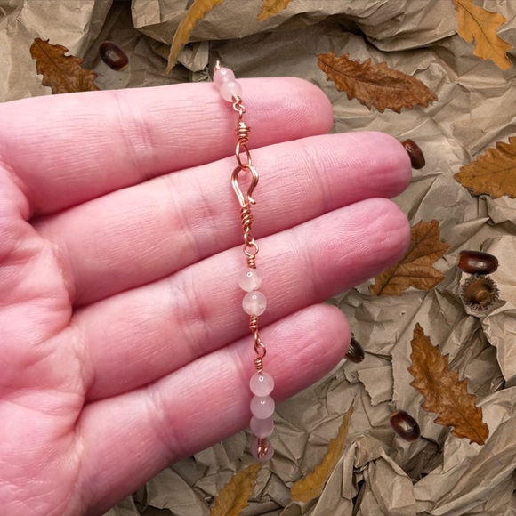 Artisan Copper Wire Wrap Bracelet with Rose Qaurtz Beads - Picture 4 of 5